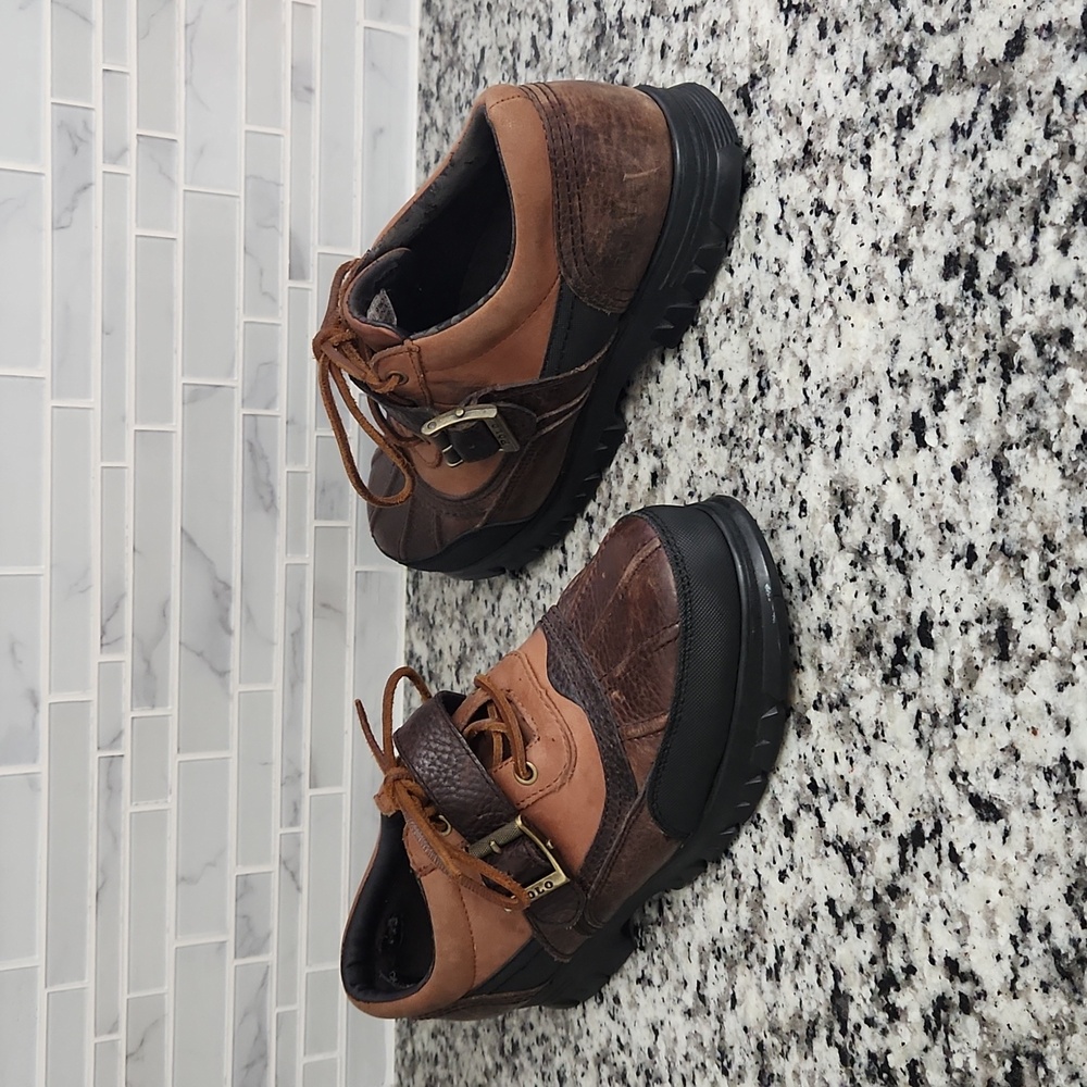 Brown Leather Polo by Ralph Lauren Shoe Boots sz 9.5 metal buckle strap Low Top